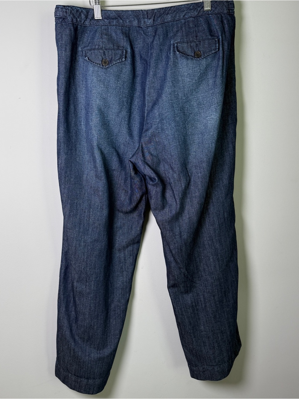 Lands End Cotton Linen Trousers Navy Denim Look Old Money Quiet Luxury 16 - Picture 11 of 12